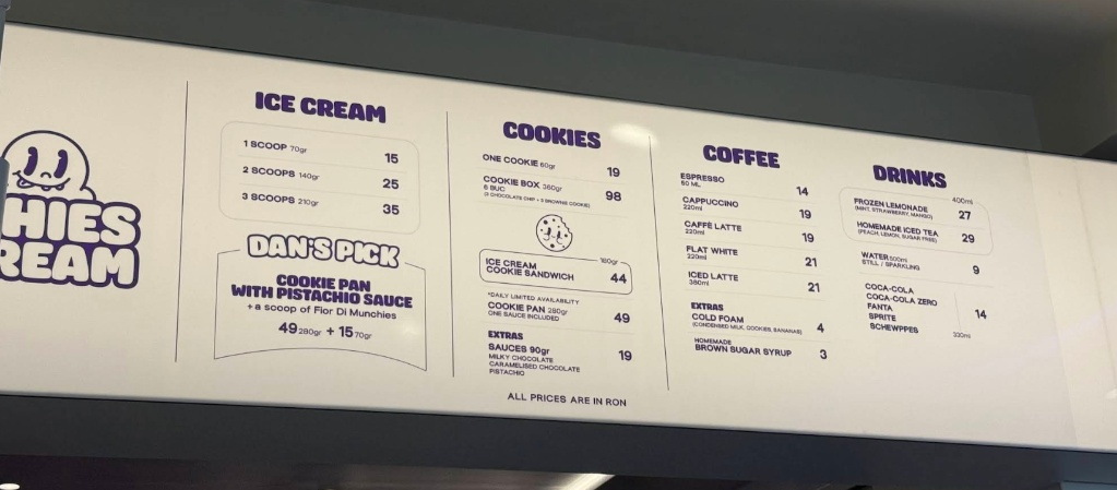 Munchies and Cream Original Price Board